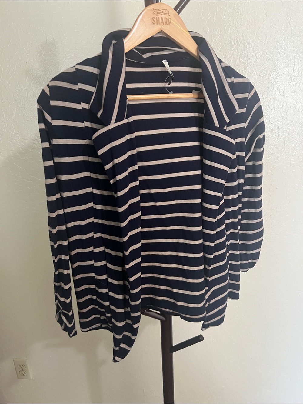 Striped Open-Front Women’s Cardigan Sweater navy blue